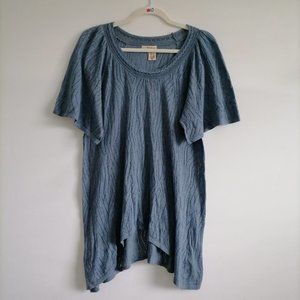 NWT DKNY Jeans Womens Blue Open Knit Eyelet Hi-Lo Pullover Knit Top Size L